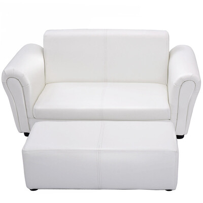 

BlackWhite Kids Double Sofa with Ottoman-White