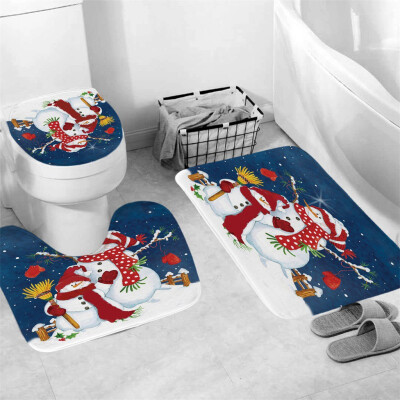 

Gobestart 3Pcs Christmas shower Curtain Bathroom Anti-slip Carpet Rug Toilet Cover Mat Set