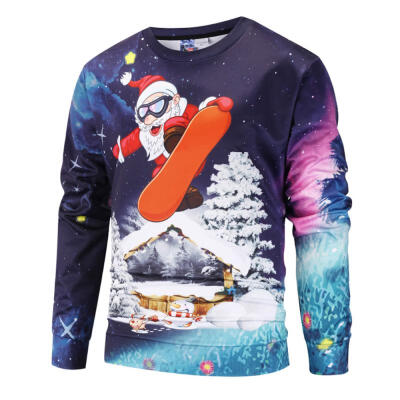 

Autumn Winter Santa Claus On Skateboard Print Sweatshirt For Men Casual O-Neck Long Sleeve Pullover Top Sweatshirt