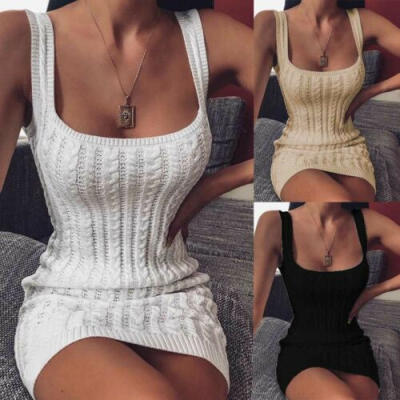 

Womens Knit V Neck Chiffon Mini Dress Summer Party Beach Short Sleeve Sundress