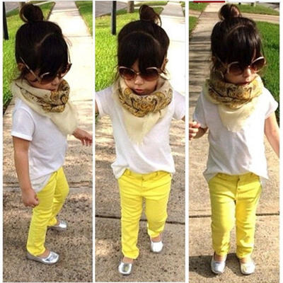 

New Toddlers Kids Baby Girls White T-Shirt TopsLong Pants 2Pcs Outfits Set 2-8Y