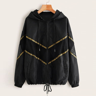 

Gobestart Women Casual Autumn Zipper Long Sleeve Mesh Patchwork Thin Hooded Sport Coat