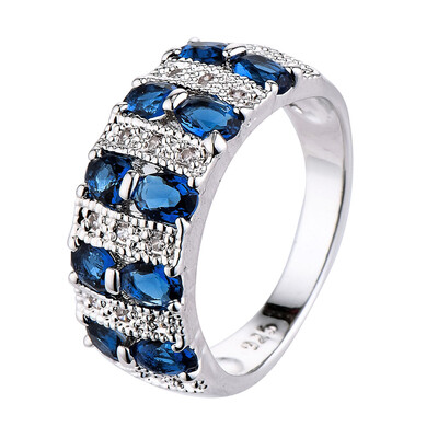 

Blue Zircon Women Promise Silver Wedding Engagement Ring Bridal Jewelry Bride