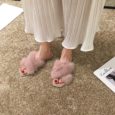 

Internet celebrity sandals&slippers women wear autumn Korean version of casual hairy shoes with open toes&flat soles