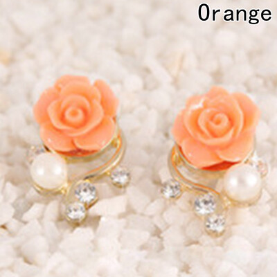 

Pearl Rose Flower Beads Crystal Vintage Earrings For Women OL Style Cute Sweet Stud Earrings Fashion Fine Jewelry Christmas Gift