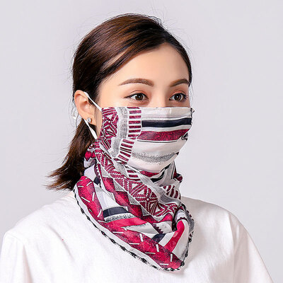 

19 summer sun protection neck chiffon mask female flowers antique elegant printing breathable mask square towel factory direct sales