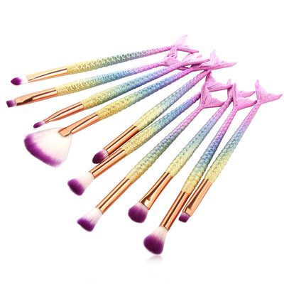 

Gobestart New Arrival 10Pc Mermaid Foundation Eyeshadow Contour Eye Lip Makeup Brushes Set