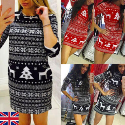 

UK Womens Knitted Christmas Dress Ladies Costume Xmas Jumper Sweater Dress