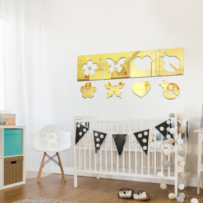 

〖Follure〗8Pcs 3D Mirror Square Acrylic Vinyl Removable Wall Sticker Home Decor Art DIY GD