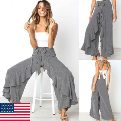 

Womens Ruffle Skirt Palazzo Trouser Boho Wide Leg Loose Casual Pants