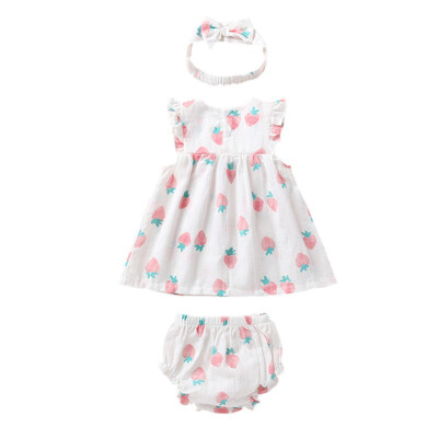 

Newborn Summer Baby Girls Suit Sweet Cute Bowknot Comfortable Breathable DressTriangle TrousersHeadband 3Pcs Set Clothes