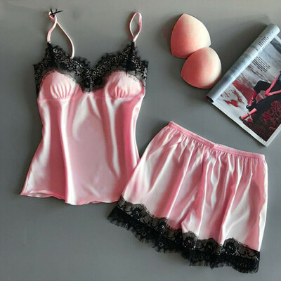 

Women Silk Sleeveless Night Sleepwear Nightwear Dress Shorts Pajamas 2Pcs Set