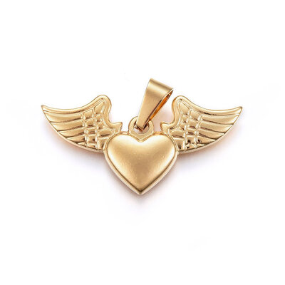 

304 Stainless Steel Pendants Heart with Wing Golden 20x40x35mm Hole 8x5mm