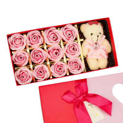 

Toponeto 12PCS Romantic Rose Soap Flower gift box with Plush Animal toys Bear Doll