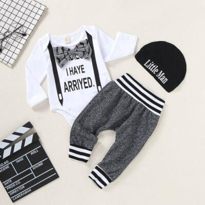 

3PCS Newborn Baby Boy Romper Jumpsuit Tops Long Pants Hat Outfit Clothes Set