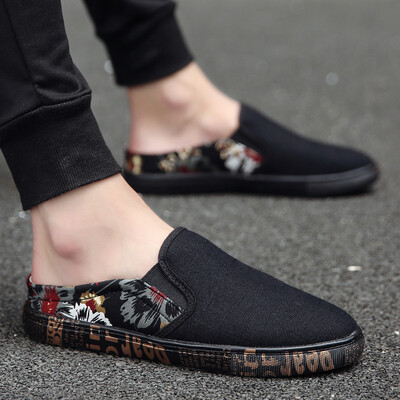 

Summer Mens Half-slipper No-heel Baotou Leisure Air-permeable Sandals Korean version of Fashionable Lazy Slippers Canvas Sanda