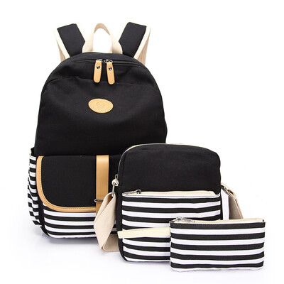 

Tailored 3PC Women Ladies Girl Canvas Laptop Striped Handbag Shoulder Backpack Purse Bags