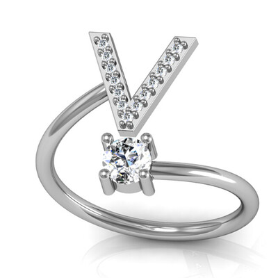

26 Letter Silver Ring Solitaire Crystal Wedding Day Party Ring Jewelry for Women
