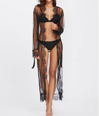 

Women Sheer Lace Bikini Cover-up Summer Cardigan Swimwear Beach Long Dress