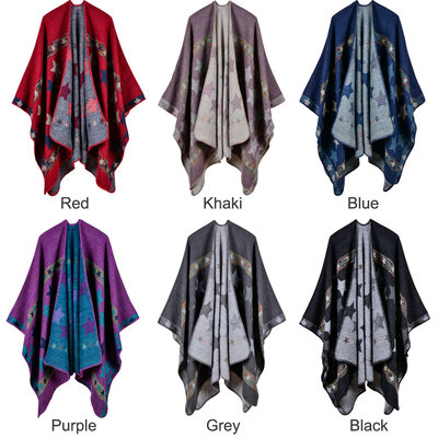 

New Women Knitted Poncho Cape Star Oversized Cardigan Sweater Long Shawl Scarf Cashmere Pashmina