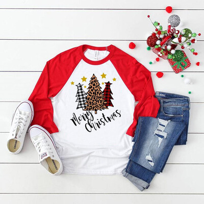 

Tailored Winter Women O-Neck Long Sleeve Christmas Tree Print T-shirt Casual Blouse Tops