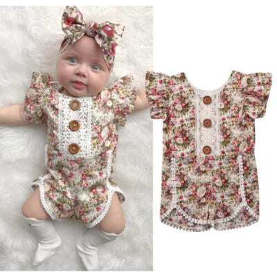 

Fashion Newborn Baby Girls Lace Floral Jumpsuit Romper Outfits Clothes Summer