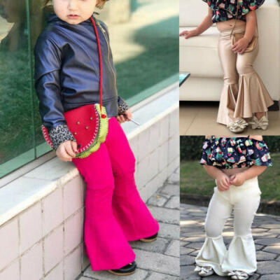 

Baby Girl Solid High Waist Flare Wide Leg Chic Trousers Bell Bottom Yoga Pants