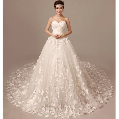 

PlentyFunsein Fashion flower beautiful flower Strapless Princess romantic wedding dress hot sale free shipping A016