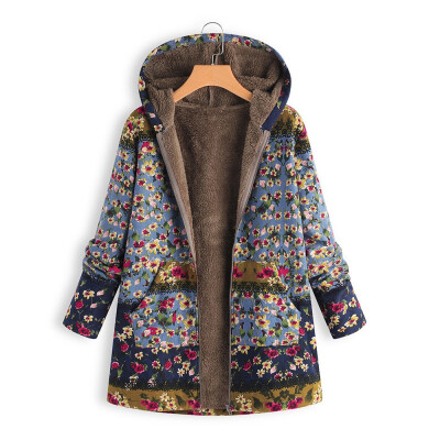 

Toponeto Womens Winter Warm Outwear Floral Print Hooded Pockets Vintage Oversize Coats