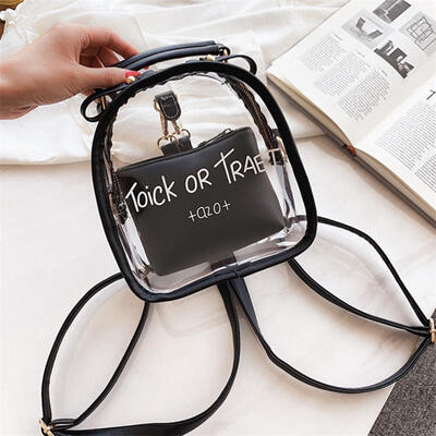 

2019 Summer New Fashion Transparent Printed Letter Backpack Student Multi-function Jelly Bag