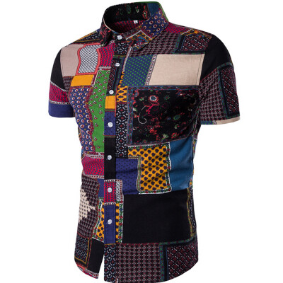 

New Men\s Short Sleeves Printed Patchwork Shirts