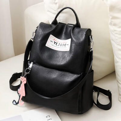 

Double - shoulder bag womens Korean edition fashion bag soft - leather women backpack large - capacity leisure travel bag