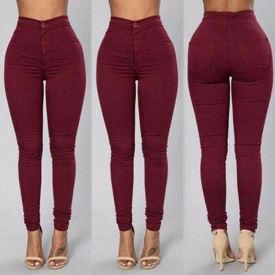 

Pencil Pants Womens Fashion Stretch Skinny Pants High Waist Solid Long Trousers