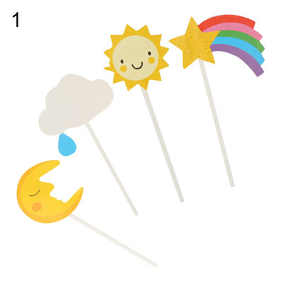

1Set Sun Moon Star Rainbow Hot Air Balloon Plane Cupcake Cake Topper Party Decor