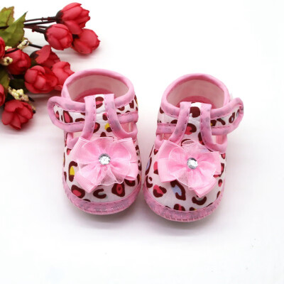 

Baby Girls Leopard Printed Lace Bow Anti-Slip Shoes Toddler Soft Soled First Walkers