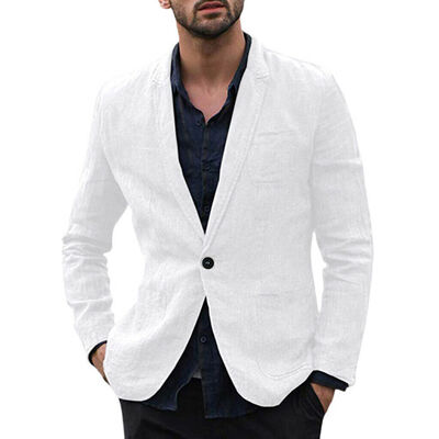 

Mens Casual Linen Blazer Long Sleeve One-Button Lightweight Jacket Sport Coat
