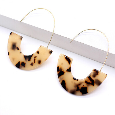 

EK167 New Fashion Leopard Multi-Color Big Hook Acrylic Earrings Special Statement Long Semicircle Resin Drop Earring ZA Brincos