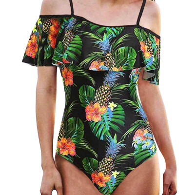 

Roseonmyhand Women Flounce Swimsuit Pineapple Printed Off Shoulder Bathing Suit