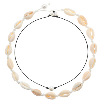 

Shell Choker Necklace Women Seashell Pearls Choker Necklace Cord Necklace Set