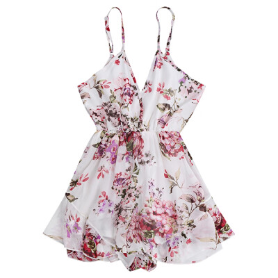 

Spaghetti Strap Backless Floral Print Chiffon Women Romper