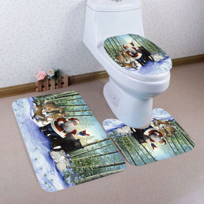 

Tailored 3PCS Christmas Bathroom Non-Slip Pedestal Rug Lid Toilet Cover Bath Mat Set