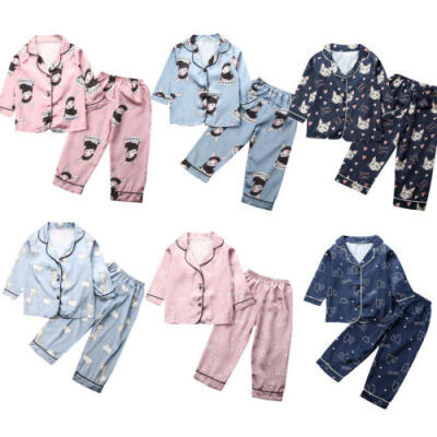 

2PCS Baby Boy Girl Satin Silk Pajamas Set Long Sleeve T ShirtPants Sleepwear UK