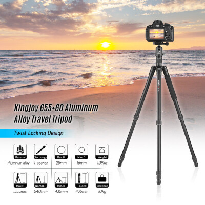 

Kingjoy G55G0 Aluminum Alloy 4-Section Travel Tripod Detachable Monopod with Panoramic Ball Head Twist Locking Design for Canon