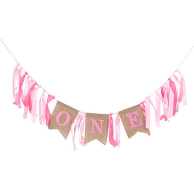 

Baby One Year Old Birthday Ribbon Banner Shower Party Burlap Bunting Decor