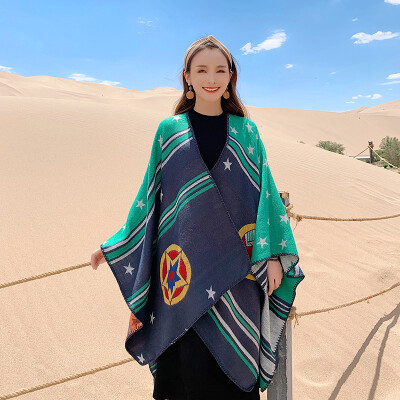 

2019 new imitation cashmere more with a large cape national wind travel shawl warm plus thick cape jacket autumn&winter