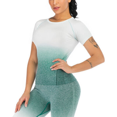 

Summer Womens Trends Gradient Fitness Short Sleeve Breathable Sports PolyesterTop T-Shirt