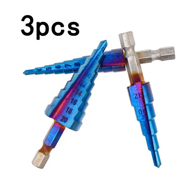 

3pcsSet 3-12mm 4-12mm 4-20mm Nano Blue Coated HSS Steel Step Drill Bits Quality