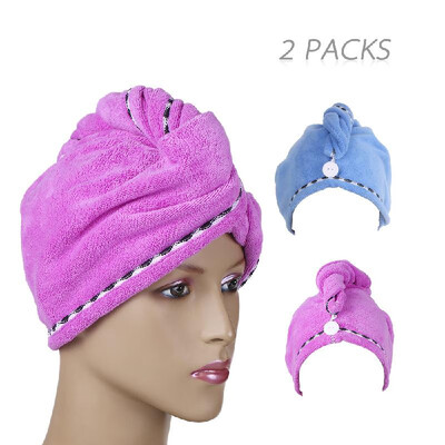 

Htovila 2pcs Soft Microfiber Quick Dry Hair Drying Towels Water-Absorbent Dry Hair Cap Bath Shower Wrap Turban Towel with Button f