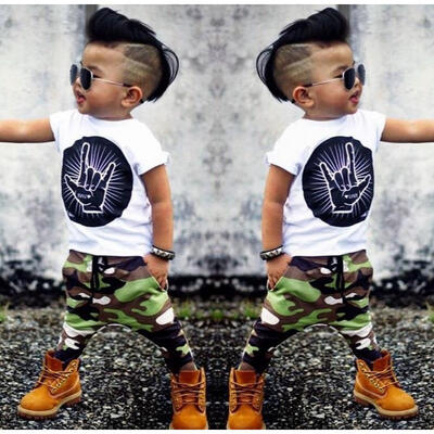 

Fashion Toddler Baby Kids Boys Clothes Set T-shirt Tops Camouflage Pants Outfits
