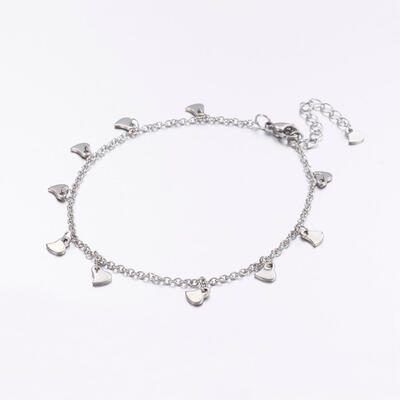 

304 Stainless Steel Charm Anklets Heart with 316 Stainless Steel Cable Chains Stainless Steel Color 9"230mm